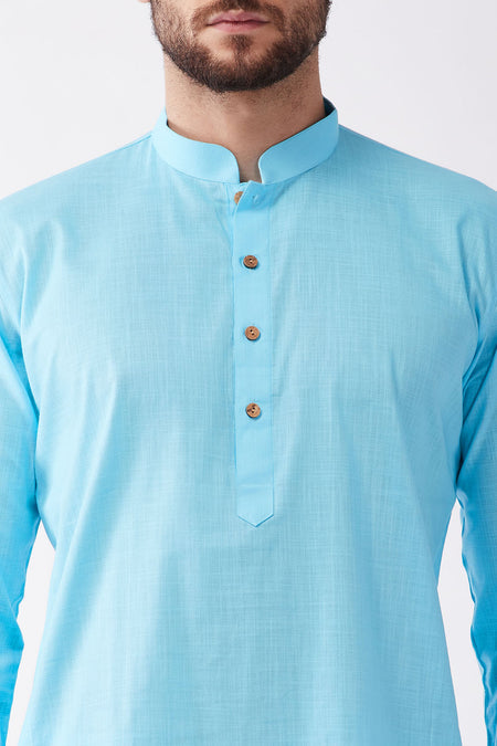 VASTRAMAY Aqua Blue Cotton Baap Beta Kurta Dhoti Set